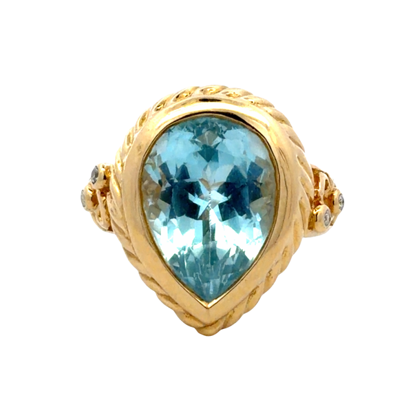 Estate 18K Yellow Gold Pear-Shaped Blue Topaz and Diamond Ring Classic Creations In Diamonds & Gold Venice, FL