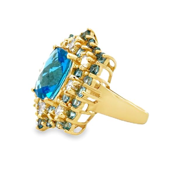 Estate 10K Yellow Gold Blue Topaz & White Sapphire Cluster Ring Image 2 Classic Creations In Diamonds & Gold Venice, FL