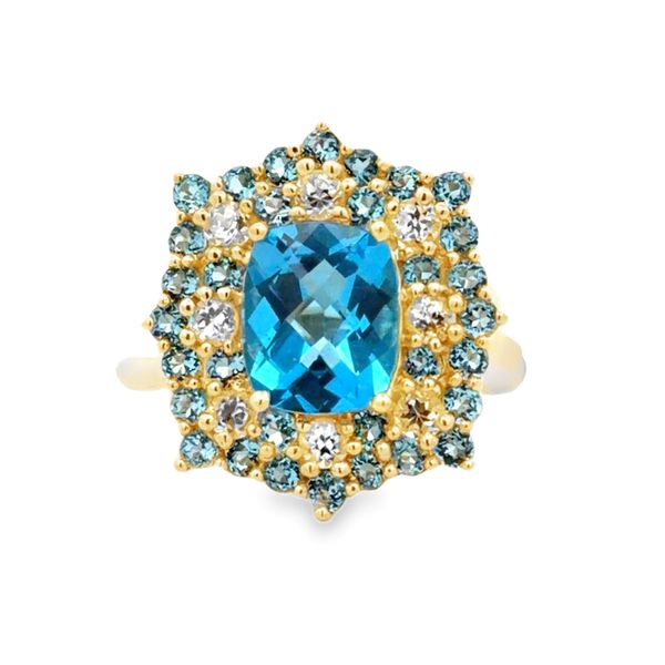 Estate 10K Yellow Gold Blue Topaz & White Sapphire Cluster Ring Classic Creations In Diamonds & Gold Venice, FL