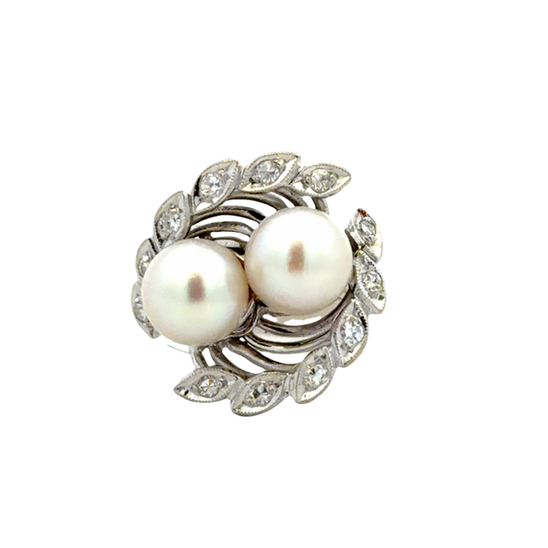 Estate 14K White Gold Akoya Pearl and Diamond Ring Image 2 Classic Creations In Diamonds & Gold Venice, FL