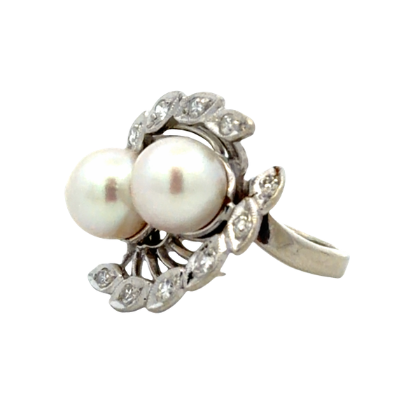 Estate 14K White Gold Akoya Pearl and Diamond Ring Image 3 Classic Creations In Diamonds & Gold Venice, FL