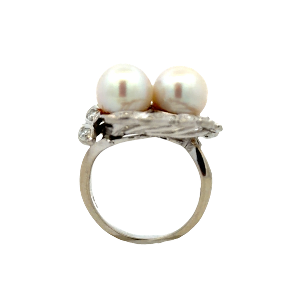 Estate 14K White Gold Akoya Pearl and Diamond Ring Image 4 Classic Creations In Diamonds & Gold Venice, FL