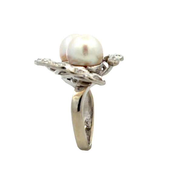 Estate 14K White Gold Akoya Pearl and Diamond Ring Image 5 Classic Creations In Diamonds & Gold Venice, FL