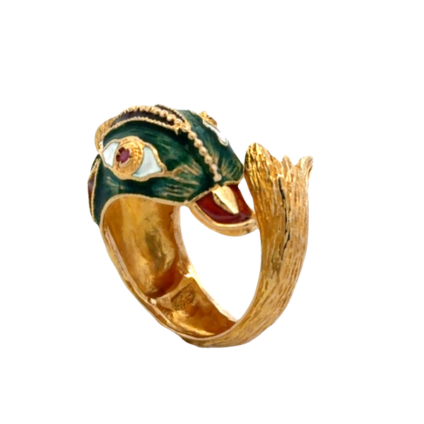 Vintage 1950s 18K Yellow Gold Enameled Fish Ring Image 2 Classic Creations In Diamonds & Gold Venice, FL
