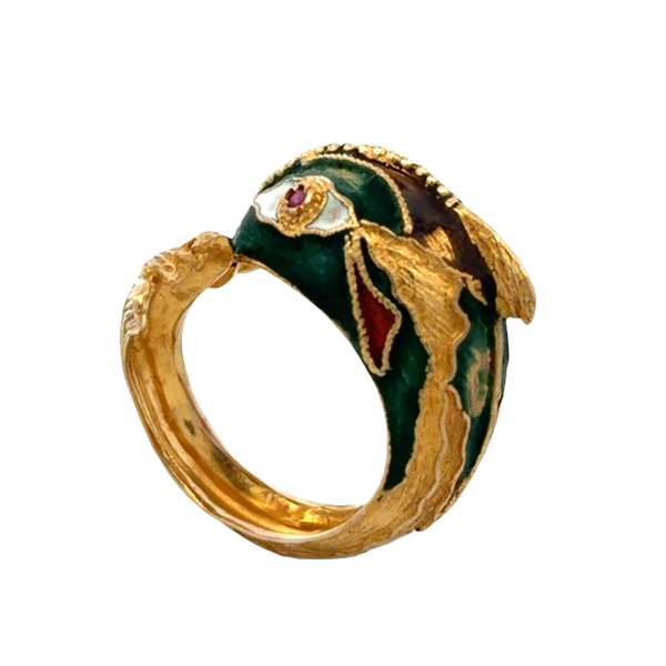 Vintage 1950s 18K Yellow Gold Enameled Fish Ring Image 3 Classic Creations In Diamonds & Gold Venice, FL