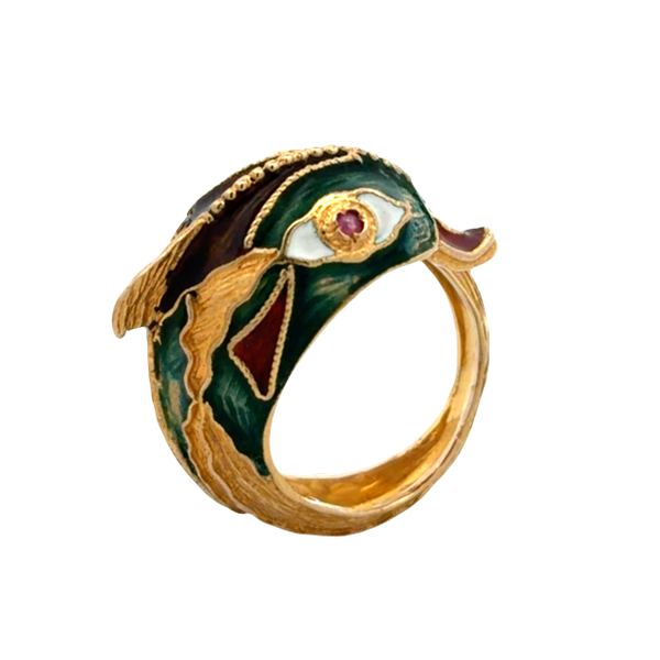 Vintage 1950s 18K Yellow Gold Enameled Fish Ring Classic Creations In Diamonds & Gold Venice, FL