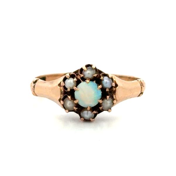 Antique 1930s 10K Yellow Gold Opal and Seed Pearl Ring Classic Creations In Diamonds & Gold Venice, FL