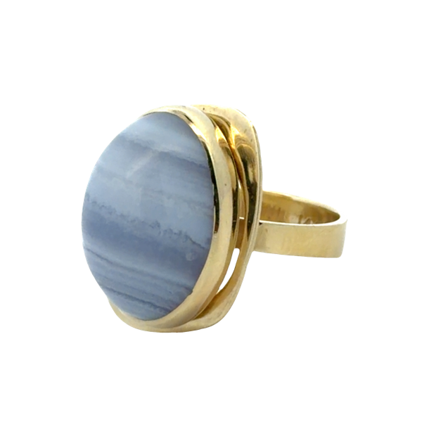 14K Yellow Gold Blue Lace Agate Oval Cabochon Bezel Set Ring Image 2 Classic Creations In Diamonds & Gold Venice, FL