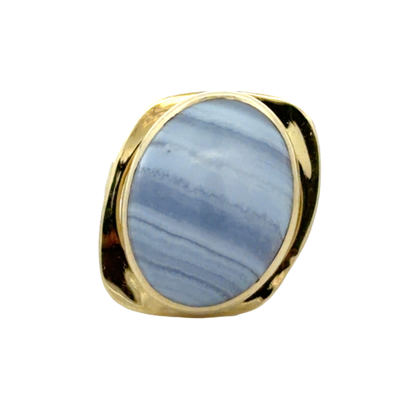 14K Yellow Gold Blue Lace Agate Oval Cabochon Bezel Set Ring Classic Creations In Diamonds & Gold Venice, FL