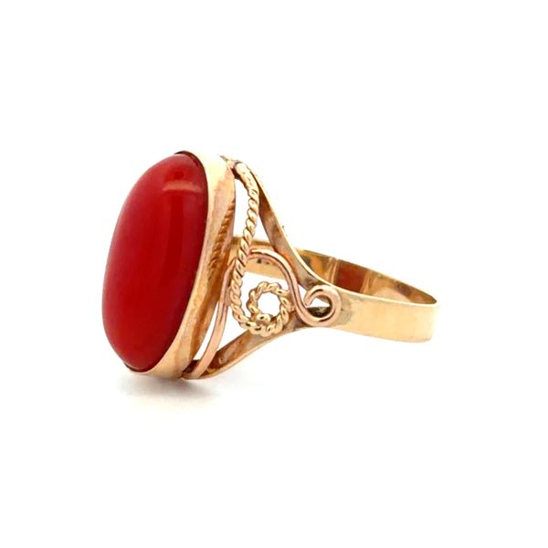 Estate 14K Yellow Gold Red Coral Milgrain Wrap Ring Image 2 Classic Creations In Diamonds & Gold Venice, FL