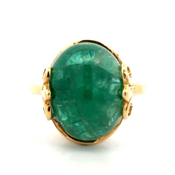 Estate 18K Yellow Gold Cabochon Emerald Ring – Approx. 10.75 Carats Classic Creations In Diamonds & Gold Venice, FL