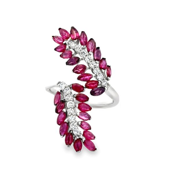 Estate 18K White Gold Ruby & Diamond Leaf Bypass Ring – 4.39 CTW Classic Creations In Diamonds & Gold Venice, FL