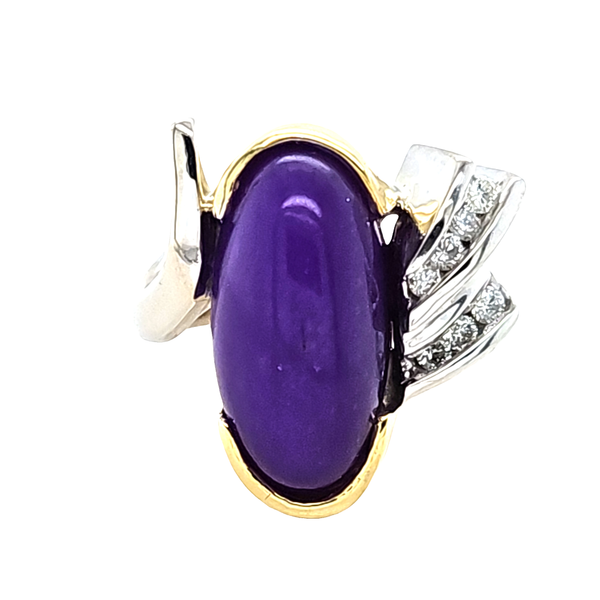 Estate 14K Two Tone Gold Purple Jade and Diamond Ring Image 2 Classic Creations In Diamonds & Gold Venice, FL