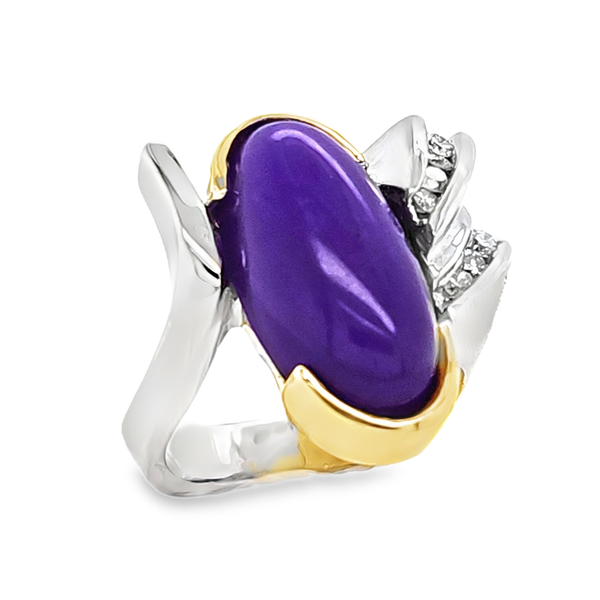 Estate 14K Two Tone Gold Purple Jade and Diamond Ring Classic Creations In Diamonds & Gold Venice, FL