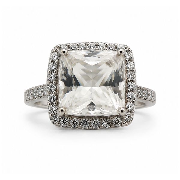 10K White Gold Princess Cut White Topaz and White Sapphire Halo Ring Classic Creations In Diamonds & Gold Venice, FL