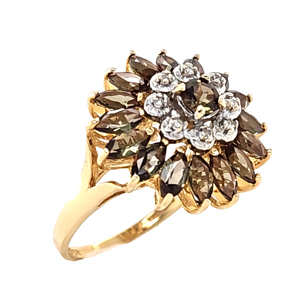 Estate 14K Yellow Gold Andalusite and Diamond Cluster Ring Image 2 Classic Creations In Diamonds & Gold Venice, FL