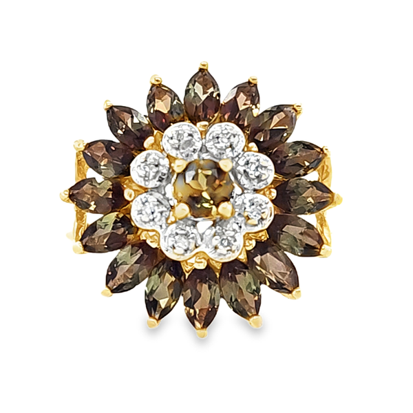 Estate 14K Yellow Gold Andalusite and Diamond Cluster Ring Classic Creations In Diamonds & Gold Venice, FL