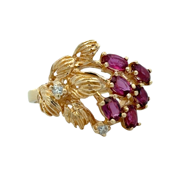 Estate 14K Yellow Gold Ruby and Diamond Grape Cluster Ring 1.26 CTW Classic Creations In Diamonds & Gold Venice, FL