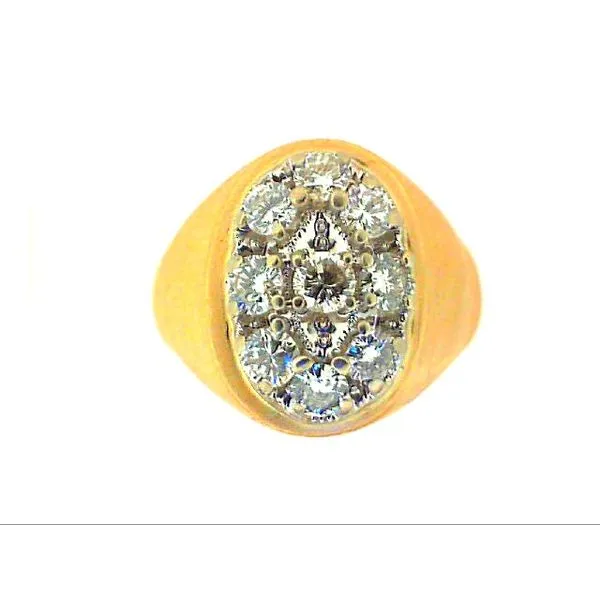 Men's 14K White And Yellow Gold Oval Top Diamond Cluster Estate Ring Classic Creations In Diamonds & Gold Venice, FL