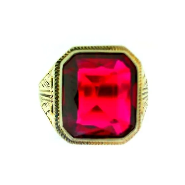 14K Yellow Synthetic Spinel Engraved Men's Estate Ring Classic Creations In Diamonds & Gold Venice, FL