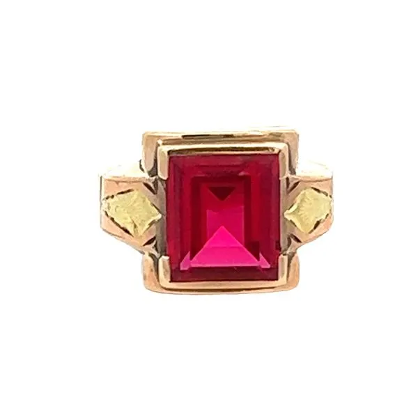 10K Yellow And Rose Gold Emerald Cut Synthetic Spinel Ladies Estate Ring Classic Creations In Diamonds & Gold Venice, FL