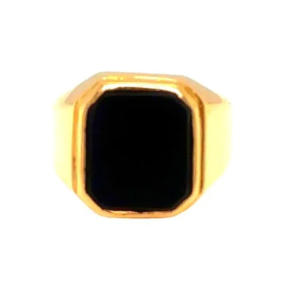18K Yellow Gold Black Onyx Rectangular Flat Top  Men's Estate Ring Classic Creations In Diamonds & Gold Venice, FL