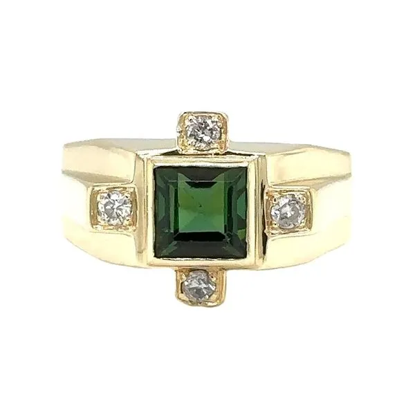 14K Yellow Gold Emerald Cut Andalusite And Diamond Men's Pre-Owned Ring Classic Creations In Diamonds & Gold Venice, FL
