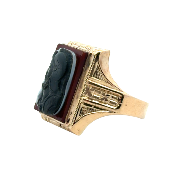 Estate 10K Yellow Gold Men's Carved Carnelian Intaglio Ring – 16 x 12mm Image 2 Classic Creations In Diamonds & Gold Venice, FL