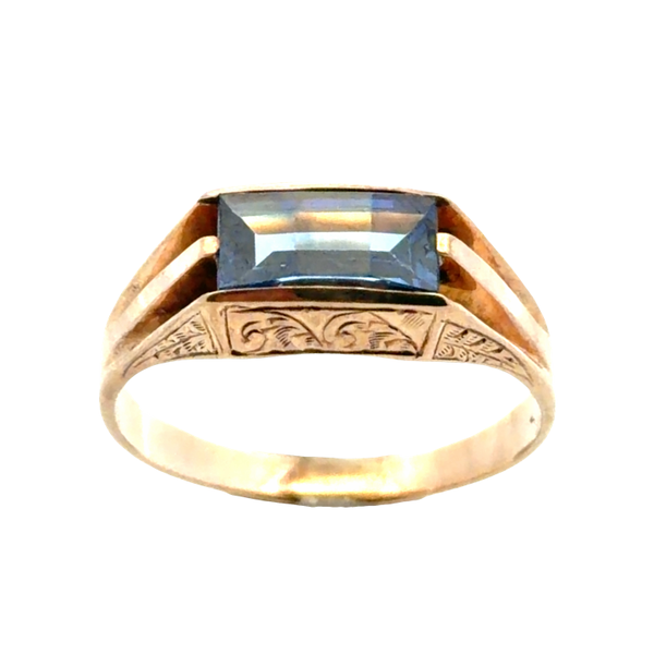 Estate 10K Yellow Gold Men's Synthetic Violet Stone Ring – Flat Top Image 2 Classic Creations In Diamonds & Gold Venice, FL