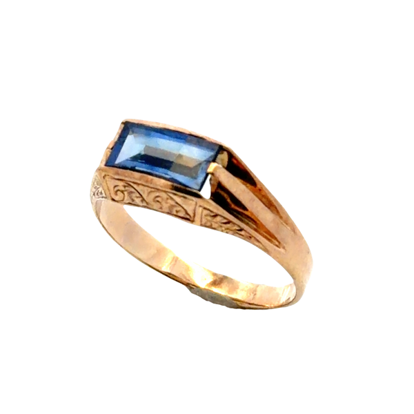 Estate 10K Yellow Gold Men's Synthetic Violet Stone Ring – Flat Top Classic Creations In Diamonds & Gold Venice, FL