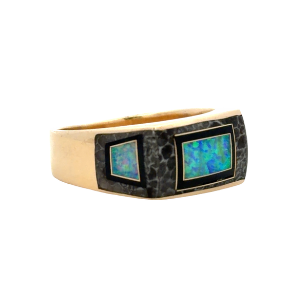 Estate 14K Yellow Gold Inlay Opal, Black Onyx and Agate Ring Image 3 Classic Creations In Diamonds & Gold Venice, FL
