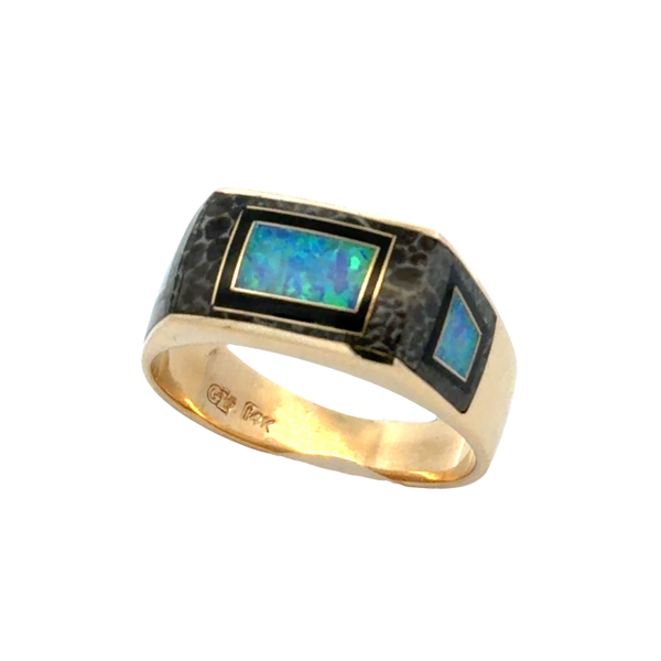 Estate 14K Yellow Gold Inlay Opal, Black Onyx and Agate Ring Classic Creations In Diamonds & Gold Venice, FL