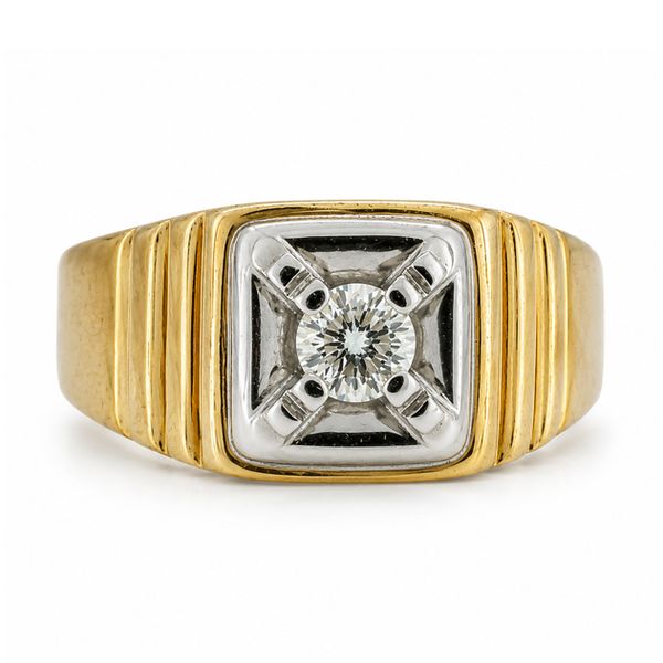Estate 14K Two Tone Gold Square Top Diamond Solitaire Ring 0.25 CT Classic Creations In Diamonds & Gold Venice, FL