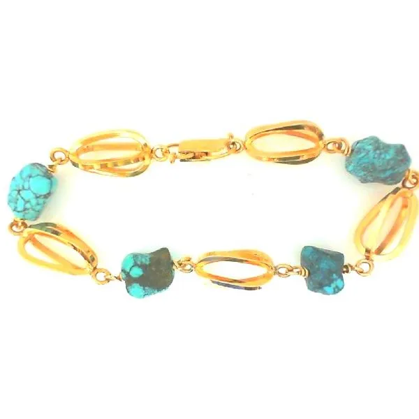 18K Yellow Gold Links And Tumbled Turquoise Beaded Estate Bracelet Classic Creations In Diamonds & Gold Venice, FL