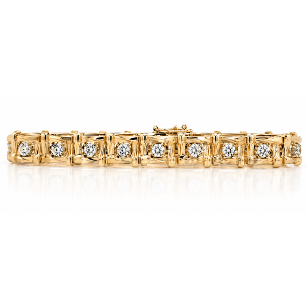 Estate 18K Yellow Gold Square Link Diamond Bracelet | 1.20 CTW Natural Diamonds | 7.5 Inches Classic Creations In Diamonds & Gold Venice, FL