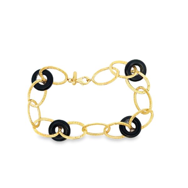 Estate 18K Yellow Gold Black Onyx Link and Loop Bracelet Classic Creations In Diamonds & Gold Venice, FL