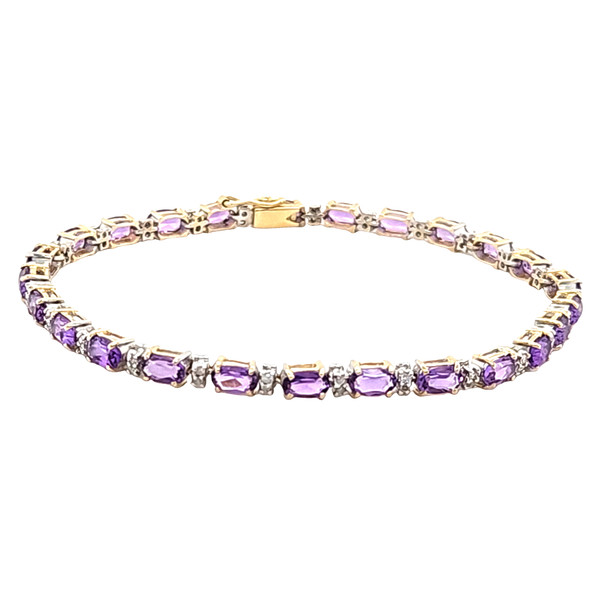 Estate 14K Yellow Gold Amethyst and Diamond Line Bracelet Classic Creations In Diamonds & Gold Venice, FL