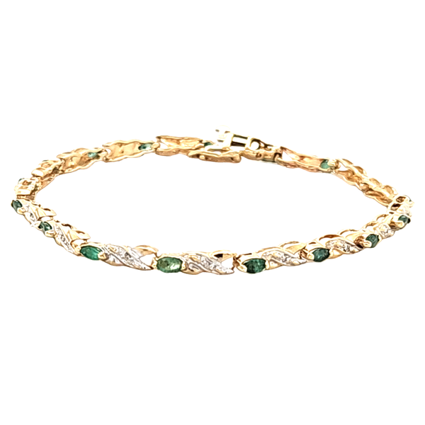 Estate 10K Yellow Gold Emerald and Diamond Bracelet 1.36 CT Emerald Classic Creations In Diamonds & Gold Venice, FL