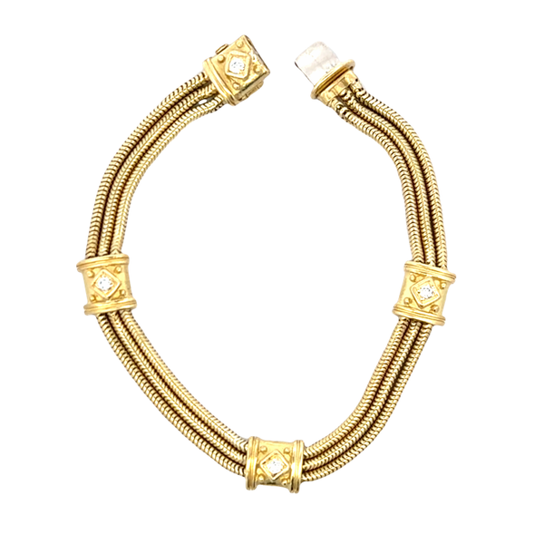 Estate 18K Yellow Gold Triple Strand Snake Chain Diamond Bracelet 7.25 Inch Image 2 Classic Creations In Diamonds & Gold Venice, FL