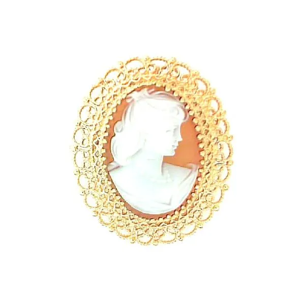 14K Yellow Gold Cameo Filigree Frame Estate Brooch Classic Creations In Diamonds & Gold Venice, FL