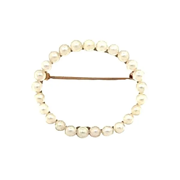14K Yellow Gold Cultured Pear Oval Circle Estate Brooch Classic Creations In Diamonds & Gold Venice, FL
