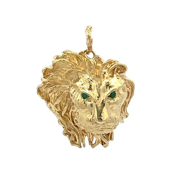 14K Yellow Gold Lion Head With Emerald Eyes Estate Pendant Classic Creations In Diamonds & Gold Venice, FL
