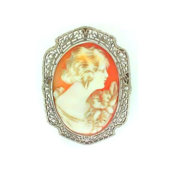 14K White Gold Filigree Cameo Estate Brooch Classic Creations In Diamonds & Gold Venice, FL