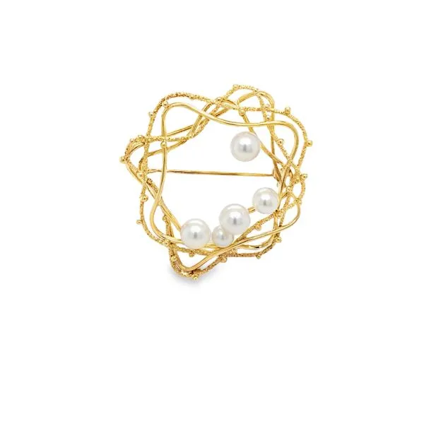 Estate 14K Yellow Gold Mikimoto Marked Freeform Pearl Brooch Classic Creations In Diamonds & Gold Venice, FL