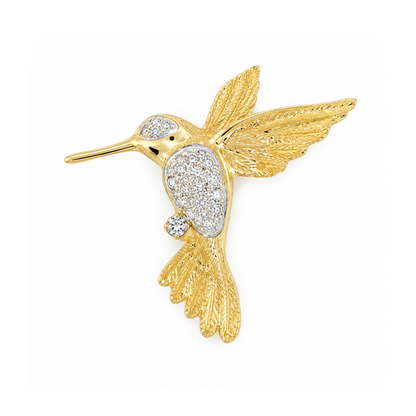 14K Yellow Gold Diamond Hummingbird Brooch | .06 CTW Natural Diamonds Classic Creations In Diamonds & Gold Venice, FL
