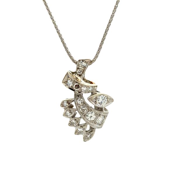 Antique 14K White Gold Diamond Pendant with Wheat Chain – 0.45 CTW Classic Creations In Diamonds & Gold Venice, FL
