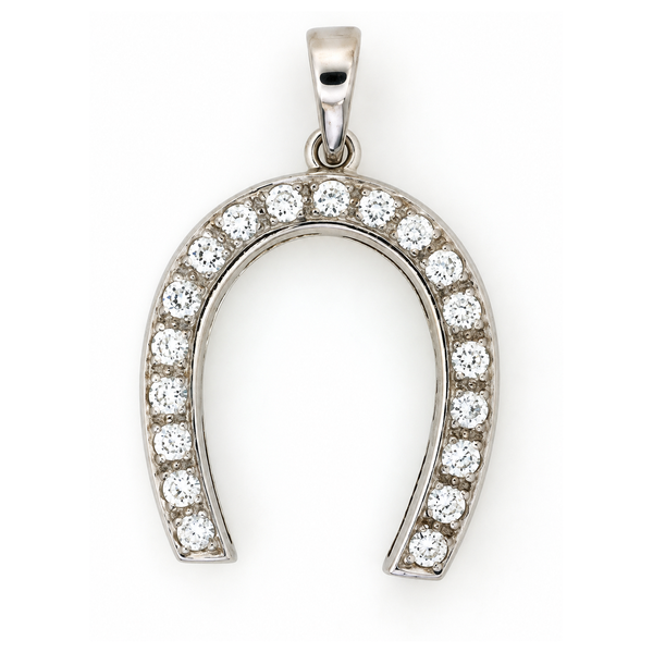 Estate 14K White Gold Round CZ Horseshoe Pendant Classic Creations In Diamonds & Gold Venice, FL