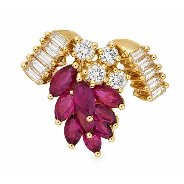 Estate 14K Yellow Gold Ruby and Diamond Cluster Pendant Slide Classic Creations In Diamonds & Gold Venice, FL