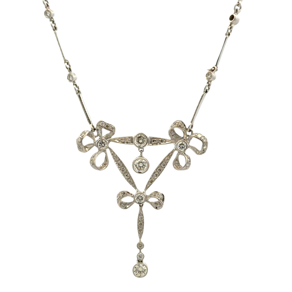 Estate 18K White Gold Bow Motif Diamond Station Necklace – 1.00 CTW Classic Creations In Diamonds & Gold Venice, FL