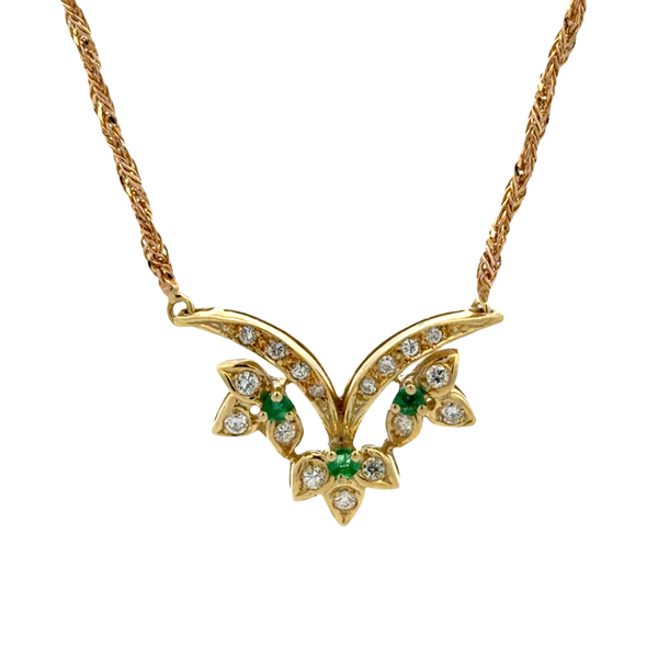 Estate 14K Yellow Gold Emerald & Diamond Necklace – 0.56 CTW Classic Creations In Diamonds & Gold Venice, FL